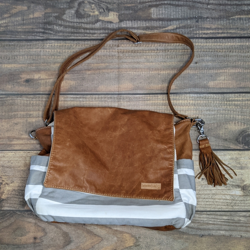 Better life bag stripe/leather made in Detroit bag